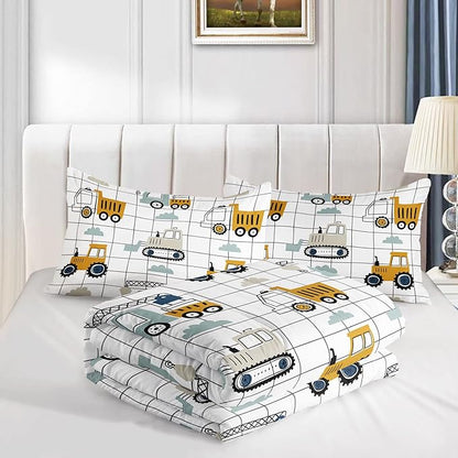 Datura home Construction Truck Comforter Set for Boys Kids Children, Machinery Excavators Vehicles Cartoon Tractor Bedding with 1 and 2 Pillowcases(Construction Queen 90x90inches)