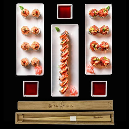 Albino Monkey Japanese Wooden Chopsticks With Case - Reusable Bamboo Chopstick Gift Set with Holder and Wooden Box - For Sushi Lovers, Office Lunch, and Asian Dining Gifts
