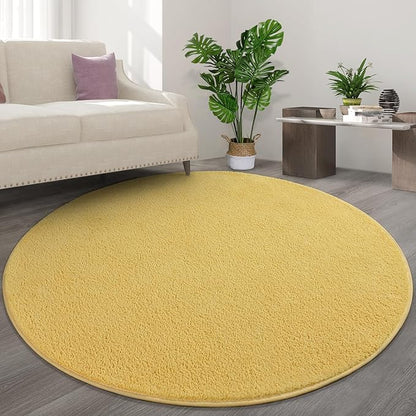 Round Area Rugs for Bedroom Living Room, 4x4 Yellow Super Soft Comfy Thickened Memory-Foam Indoor Circle Carpets, Modern Aesthetic Minimalist Carpet for Boys Girls Adults Nursery Home Décor