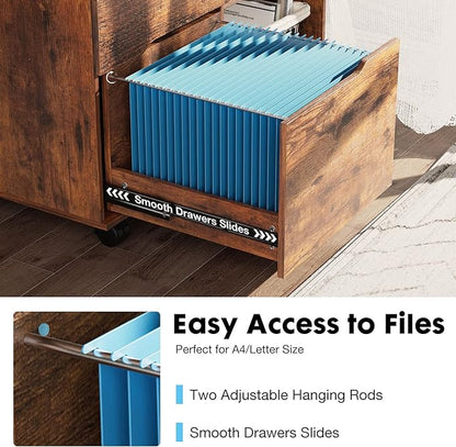 3 Drawer File Cabinet Lateral Printer Stand with Adjustable Storage Shelves for Home Office Small Space, Rustic Brown