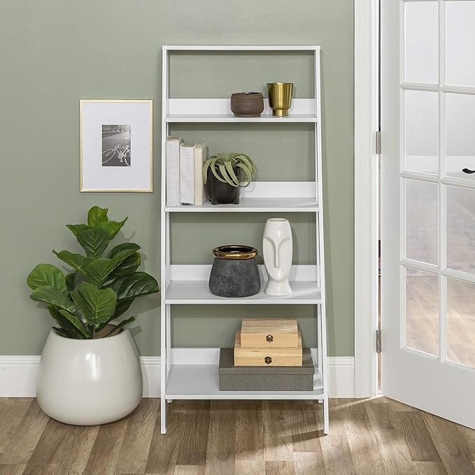 Walker Edison Sophia Modern 4 Shelf Ladder Bookcase , 55 Inch, White