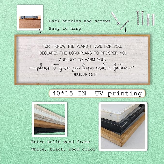 LuZhiQiang Bible Verse Jeremiah 29:11 Wall Art 40"x15" Large Scripture Christian Blessing Decor Plans To Give You Hope And A Future Sign (Wood)