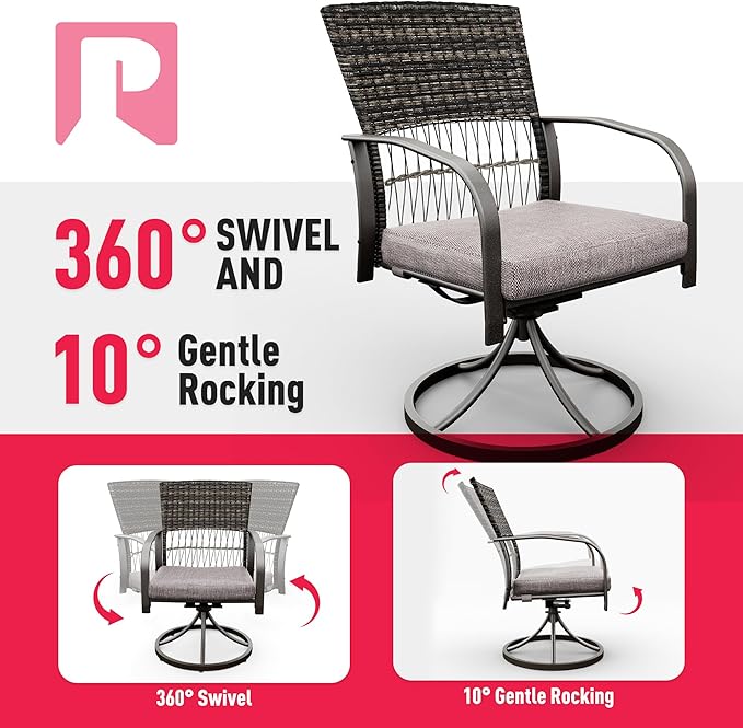 Pamapic 7 Piece Outdoor Dining Set, Rattan Outdoor Patio Furniture Set for Backyard with Iron Outdoor Dining Table, 4 Swivel Deck Chairs, 2 Wicker Chairs and Removable Cushions (Gray)