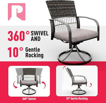 Pamapic 7 Piece Outdoor Dining Set, Rattan Outdoor Patio Furniture Set for Backyard with Iron Outdoor Dining Table, 4 Swivel Deck Chairs, 2 Wicker Chairs and Removable Cushions (Gray)