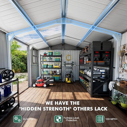 Metal shed 12x10 FT Outdoor Storage, Heavy-Duty Garden Sheds with Customizable Skylight & Reinforced Steel Frame, Weatherproof Galvanized Tool Tiny House for Backyard, Patio, and Lawn