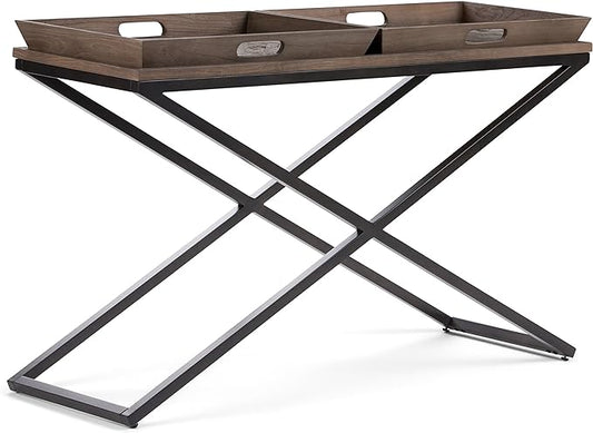 SIMPLIHOME Damien SOLID ELM WOOD 50 Inch Wide Console Table in Distressed Natural Elm, For the Living room, Entryway and Bedroom