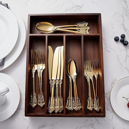 KEAWELL Luxury 20 Pieces 18/10 Stainless Steel Flatware set, Service for 4, silver plated with gold accents, Fine Silverware set and Dishwasher Safe (Gold)