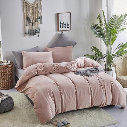 Wellboo Pink Velvet Comforter Sets Full Light Red Fluffy Bedding Comforters Full Size Women Girls Solid Pink Cute Flannel Quilts Aesthetic Pink Warm Winter Blankets Micromink Sherpa Fuzzy Plush Bed