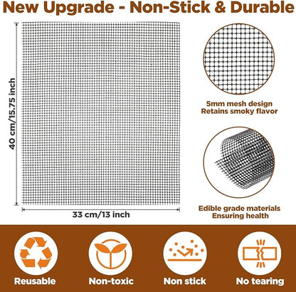 Grill Mesh Mat Set of 5 Non-Stick BBQ Grill Mats Reusable Grilling mat for Gas, Charcoal, Pellet, Oven & Air Fryer, 15.7 x 13 Inch