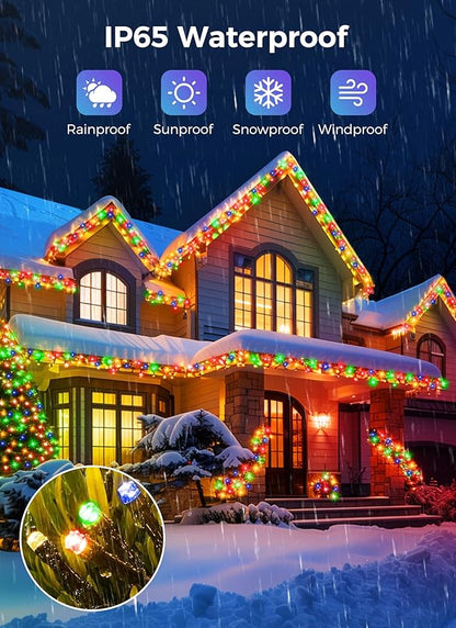 Minetom Christmas Lights Outdoor Solar Powered - 72FT 200 LED Christmas String Lights with 8 Lighting Modes, IP65 Waterproof Solar String Lights for Outside Tree Xmas Party Decoration, Multicolor