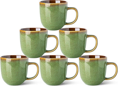 LERATIO Ceramic Coffee Mugs Set of 6,12oz Handmade Coffee Mugs Set with Large Handle for Cappuccino/Latte/Tea/Hot Cocoa, Dishwasher & Microwave Safe-Sage Meadow Green