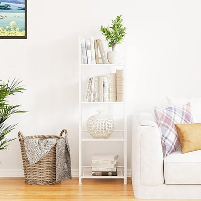 Bookshelf Storage Shelf Small Bookcase Freestanding Storage Stand for Living Room Bedroom, Kitchen, Rust Resistance, Easy Assembly Free Combination Multi-Functional Organizer (4 Tiers, White)