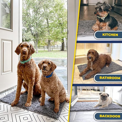 Muddy Mat® Shown on TV – Super Absorbent Microfiber Dog Door Mat for Muddy Paws, Non-Slip Washable Pet Rug, Quick Dry Chenille Entryway Carpet, Machine Washable Indoor Outdoor mat, Grey 35"x24"