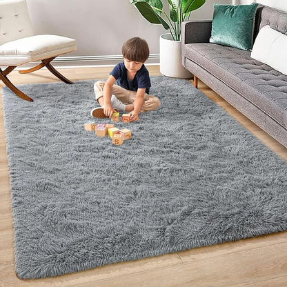 Super Soft Fluffy Shaggy Rugs for Living Room Bedroom, Fuzzy Plush Area Rugs for Girls Kids Room Nursery Home Decor, Furry Dorm Throw Rug Cute Non-Slip Indoor Floor Carpet 5x8 Feet, Grey