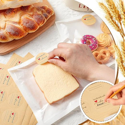 Outus 400 Pcs Cookie Packaging Bags with Seal, 7.1 x 7.5 Inch Bakery Pastry Bags with Window, Heat Sealable Grease Resistant Paper to Go Bake Sleeves for Gift Giving Donut Bread Sandwich (White)