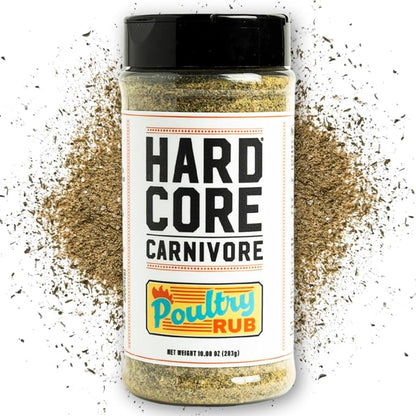 Hardcore Carnivore Poultry Rub for Chicken & Turkey, 10oz | Herb and garlic with a light lemony finish. Great on wings, thighs or whole roast chicken. MSG-Free & Gluten Free