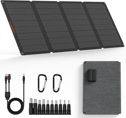 50W Portable Solar Panels,Foldable Solar Panel Charger IP68 Waterproof with USB-A and USB-C Ports DC 18V Output for Small Power Station Outdoor Camping RV Trip