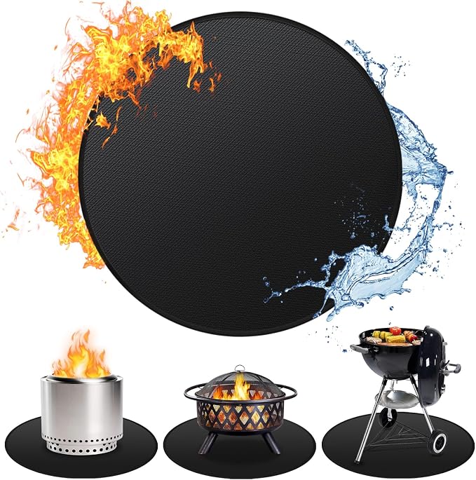 48" Fire Pit Mat for Solo Stove Bonfire, Double-Sided Fireproof Under Grill Mat Deck Patio Protector Pad, Round BBQ Mat for Solo Stove Accessories, Easy to Clean, Reusable (0.9mm)