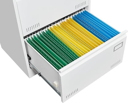 3 Drawer Lateral Lock and Card Holder, Multifunctional Metal Filing Cabinets w/Heavy 3 Section Slide Rail & Breathable Holes,for Legal/Letter/A4,White