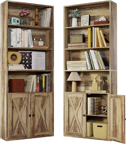 IRONCK Industrial Bookshelves and Bookcases with Doors Set of 2 Floor Standing 6 Shelf Display Storage Shelves 70 in Tall Bookcase for Home Office, Living Room