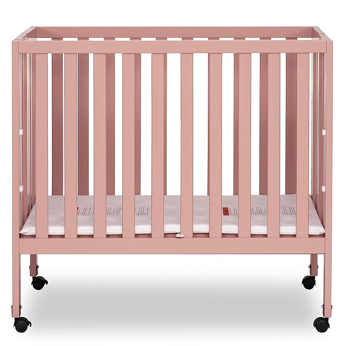Jett Non-Full Size Folding Convertible Crib, Lightweight Portable Crib, Three Adjustable Mattress Height Settings, Easy to Fold Travel Crib, 1.5” Mattress Pad Included