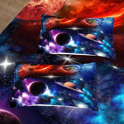 NINENINE Space Bedding Set Full Size for Girls Boys Kids,Purple Galaxy Comforter Set Outer Space Earth Planets Stars Theme Solar Galaxy Bedding System Bed Set with 1 Space Comforter 2 Pillowcases…