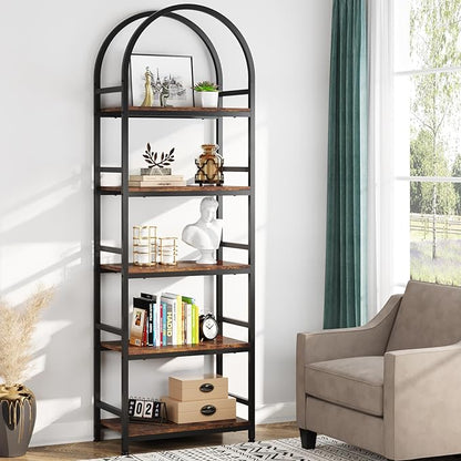Tribesigns 5-Tier Open Bookshelf, 74.4" Wood Bookcase Storage Shelves with Metal Frame, Freestanding Display Rack Tall Shelving Unit for Office, Bedroom, Living Room, Easy Assembly(Brown, 1PC)