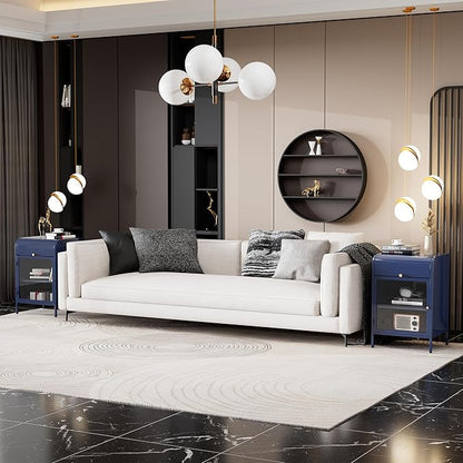 Modern Metal Side Tables, End Tables with Glass Door, 2-Tier Nightstands with Storage Shelves, Accent Table, Slim Sofa Table for Living Room, Bedroom (1, Bule)