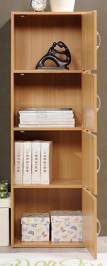 HODEDAH IMPORT 4-Shelf Bookcase Cabinet, Beech