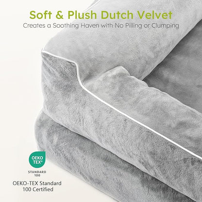 XXL Dog Bed for Large Dogs, Orthopedic Gel Memory Foam, Waterproof, 53" Dutch Velvet Sofa Bed, Light Gray