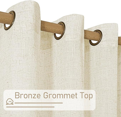 LAMIT Natural Linen Curtains 84 Inches Long for Living Room, Bronze Grommet Cream Ivory Light Filtering Window Treatments Semi Sheer Neutral Drapes for Bedroom, 60 x 84 Inch 2 Panels Set