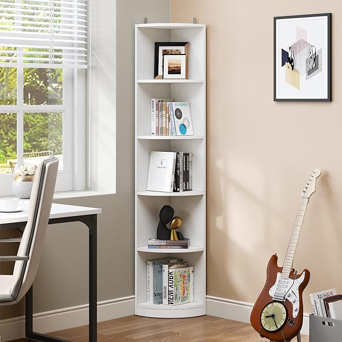 YITAHOME 5-Tier Corner Shelf, 70.8" Tall Modern Free Standing Corner Bookshelf, 5 Shelf Display Corner Bookcase and Bookshelves,Wooden Open Storage Book Shelves for Living Room, Home Office, White