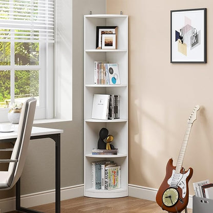 YITAHOME 5-Tier Corner Shelf, 70.8" Tall Modern Free Standing Corner Bookshelf, 5 Shelf Display Corner Bookcase and Bookshelves,Wooden Open Storage Book Shelves for Living Room, Home Office, White