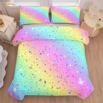 Full Size Comforter Set for Girls, Rainbow Comforter Set Full, 5 pcs Bed in A Bag, Girls Bedding Set Full, Kids Princess Girls Comforter Set, Pink Full Comforter Set with Fitted and Flat Sheet