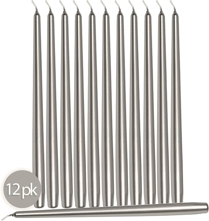 Hyoola Tall Taper Candles - 10 Inch - Metallic Titan - Dripless - 12 Pack - 8 Hour Burn Time