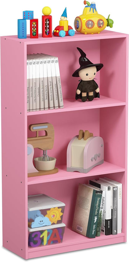 FURINNO Basic 3-Tier Bookcase Storage Shelves, Pink