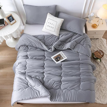 COTTEBED Softness Twin Comforter Sets for Teen Boy Girl Kid College Dorm, Jersey Knit T-Shirt Feel Lightweight Cozy Comfy Quilt Bed Blanket Comforter & Pillowsham All Season Use,Twin/Twin XL Dark Gray