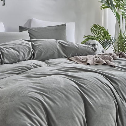 Wellboo Grey Velvet Comforter Sets Twin Size Women Men Solid Gray Fluffy Bedding Comforters Modern Dark Grey Plush Aesthetic Quilts Plain Gray Shaggy Dorm Blankets Minimalist Flannel Thick Sherpa Bed