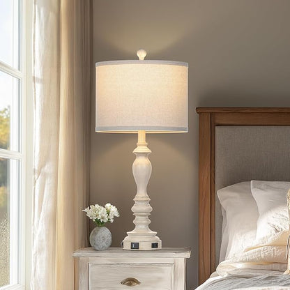 27.5" Retro Table Lamps Set of 2 with USB A+C Charging Ports -Nightstand Lamp for Bedroom Vintage Rustic Table Lamps for Living Room Traditional Nightstand Bedside Lamps（2 Bulbs Included）