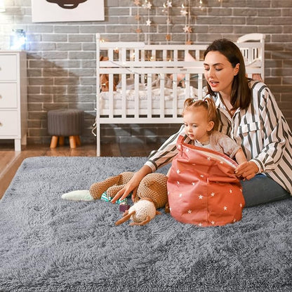 Super Soft Fluffy Shaggy Rugs 4x5.9 Feet for Living Room Bedroom, Fuzzy Plush Area Rugs for Girls Kids Room Nursery Home Decor, Furry Dorm Throw Rug Cute Non-Slip Indoor Floor Carpet, Grey