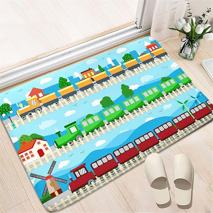 Train Rug Car Rug Play Mat Truck Rugs for Boys Room Kids Car Rug Truck Car Rug Car Carpet for Kids Kids Rugs for Playroom Car Rug for Boys Room,Light Blue 2'×3'