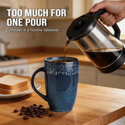 22oz Oversized Heavyweight Ceramic Coffee Mug, Large (Blue) | 22oz Extra Large, Oversized Heavyweight Ceramic, Reactive Glaze, Microwave & Dishwasher Safe, Prop 65 Compliant, Gift Box