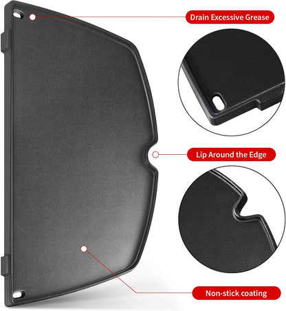 GGC 6559 Cast Iron Griddle for Weber Q2000 Q200 Q220 Q240 Q260 Q2200 Q2400 Series Grills, 15.3" x 10.8" Grill Grates Replacement Parts for Weber Q200 Griddles