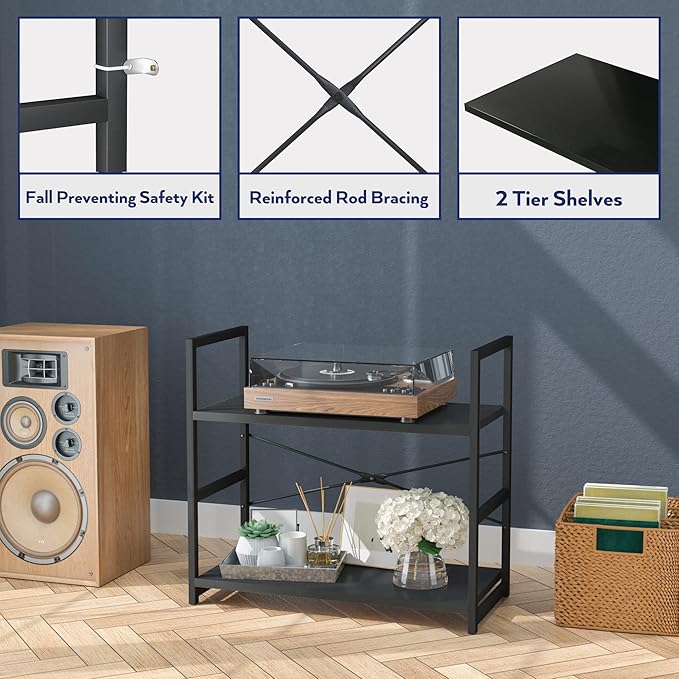NUMENN 2 Tier Bookshelf, Bookcase Shelf Storage Organizer, Modern Book Shelf for Bedroom, Living Room and Home Office, Black