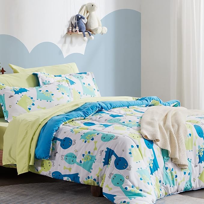 SLEEP ZONE Kids Bedding Twin Comforter Set - Cute Printed for Boys, Girls, Teens, Super Soft, Fade Resistant, Cute Dino, Twin