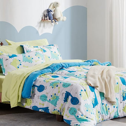 SLEEP ZONE Kids Bedding Full/Queen Comforter Set - Cute Printed for Boys, Girls, Teens, Super Soft, Fade Resistant, Cute Dino, Full/Queen