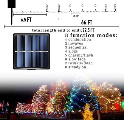 Dazzle Bright 2 Pack Total 132FT 400LED Red and Green Christmas Solar String Outdoor Lights, Solar Powered with 8 Modes Waterproof Fairy Lights for Bedroom Patio Garden Tree Party Yard Decoration