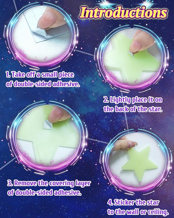 201 Pcs Glow in The Dark Stars Stickers for Ceiling, Multicolor Toddler Wall Room Decor Gifts, Luminous 3D Glowing Stars Stocking Stuffers for Kids Boys Girls