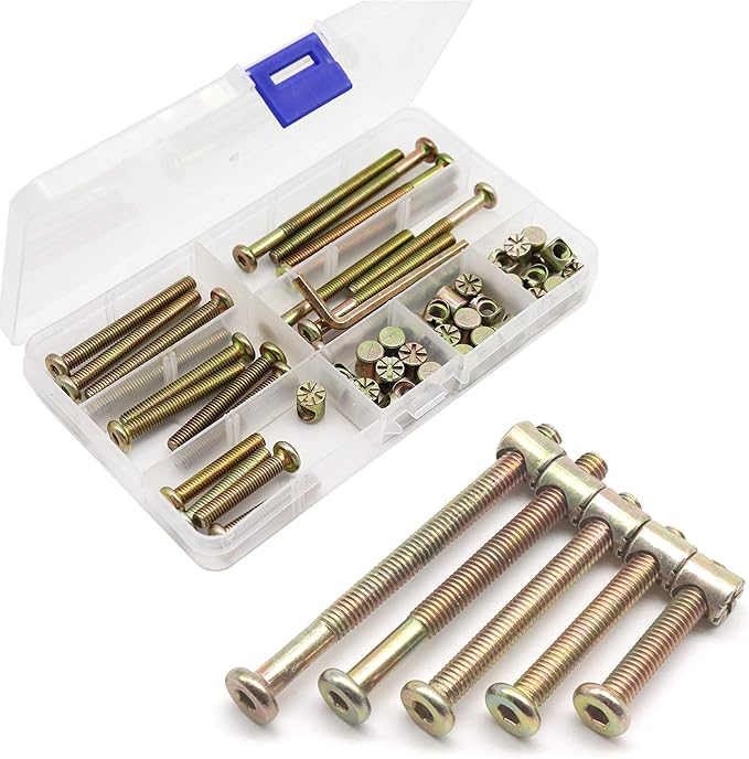 Simmons Crib Parts Hardware Replacement Kit, cSeao 25-Set Hex Socket Cap Bolts Barrel Nuts Assortment Kit for Bunk Beds Cot Chairs Furniture Assembling, M6x35mm/ 45mm/ 55mm/ 65mm/ 75mm