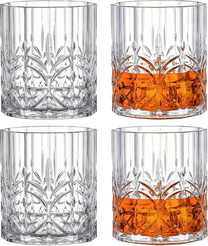 Hlukana Unbreakable Plastic Whiskey Glasses Set of 6, 14 Oz Old Fashioned Glasses for Scotch Cocktail Rum Bourbon Vodka Liquor, Unique Gifts for Men, Reusable, Clear, BPA-free, Dishwasher Safe